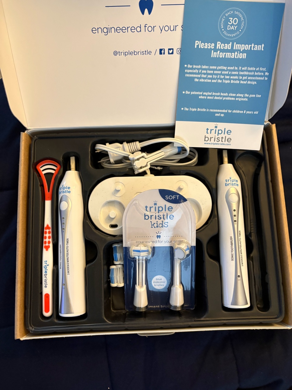 Triple Bristle Electric Toothbrush Kit - White